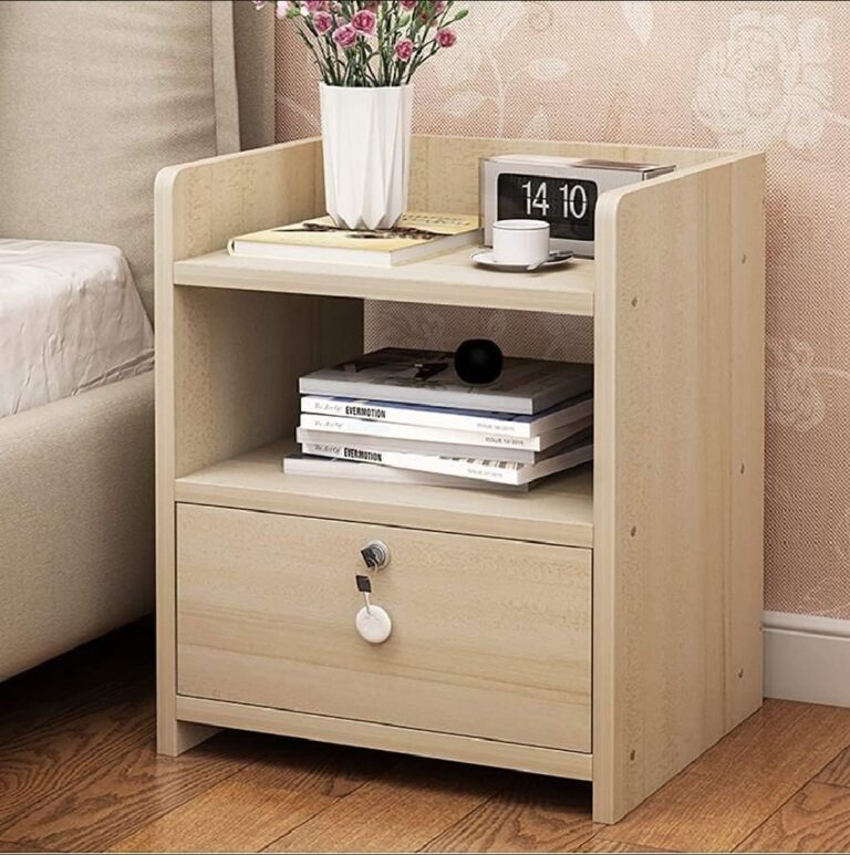 আধুনিক বেড সাইট টেবিল, দুইটি স্টোরেজ সেলফ সহ একটি ড্রয়ারলক 4