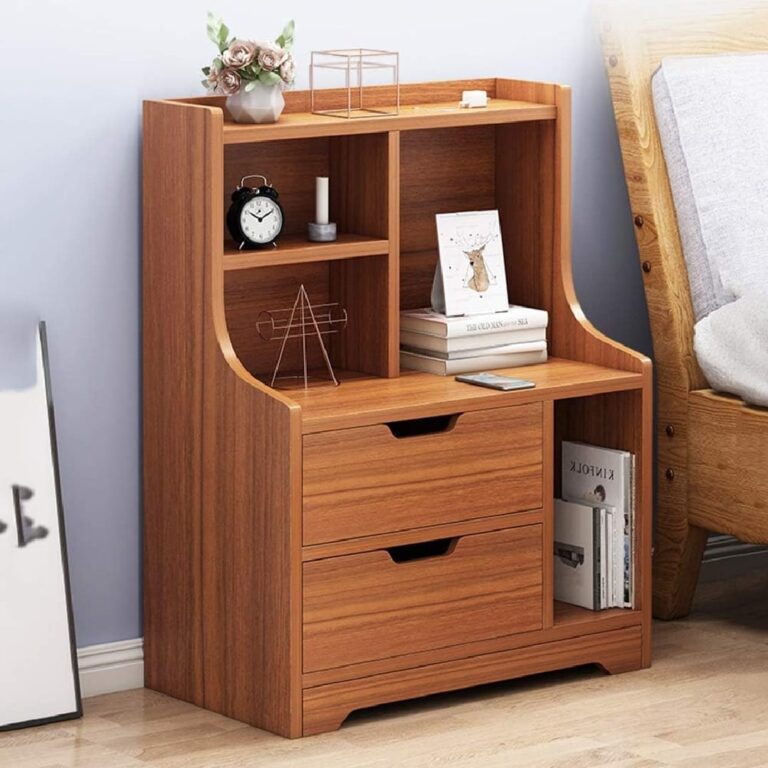 নাইটস্ট্যান্ড, কাঠের এন্ড টেবিল, স্টোরেজ শেল্ফ সহ, ২টি ড্রয়ার, নাইটস্ট্যান্ড সাইড টেবিল ক্যাবিনেট, বেডসাইড আসবাবপত্র 3